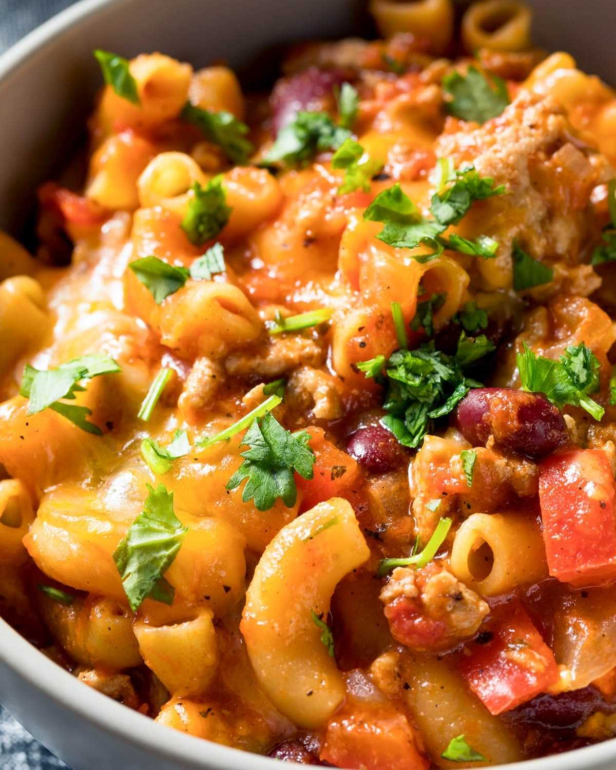 a bowl of chili mac