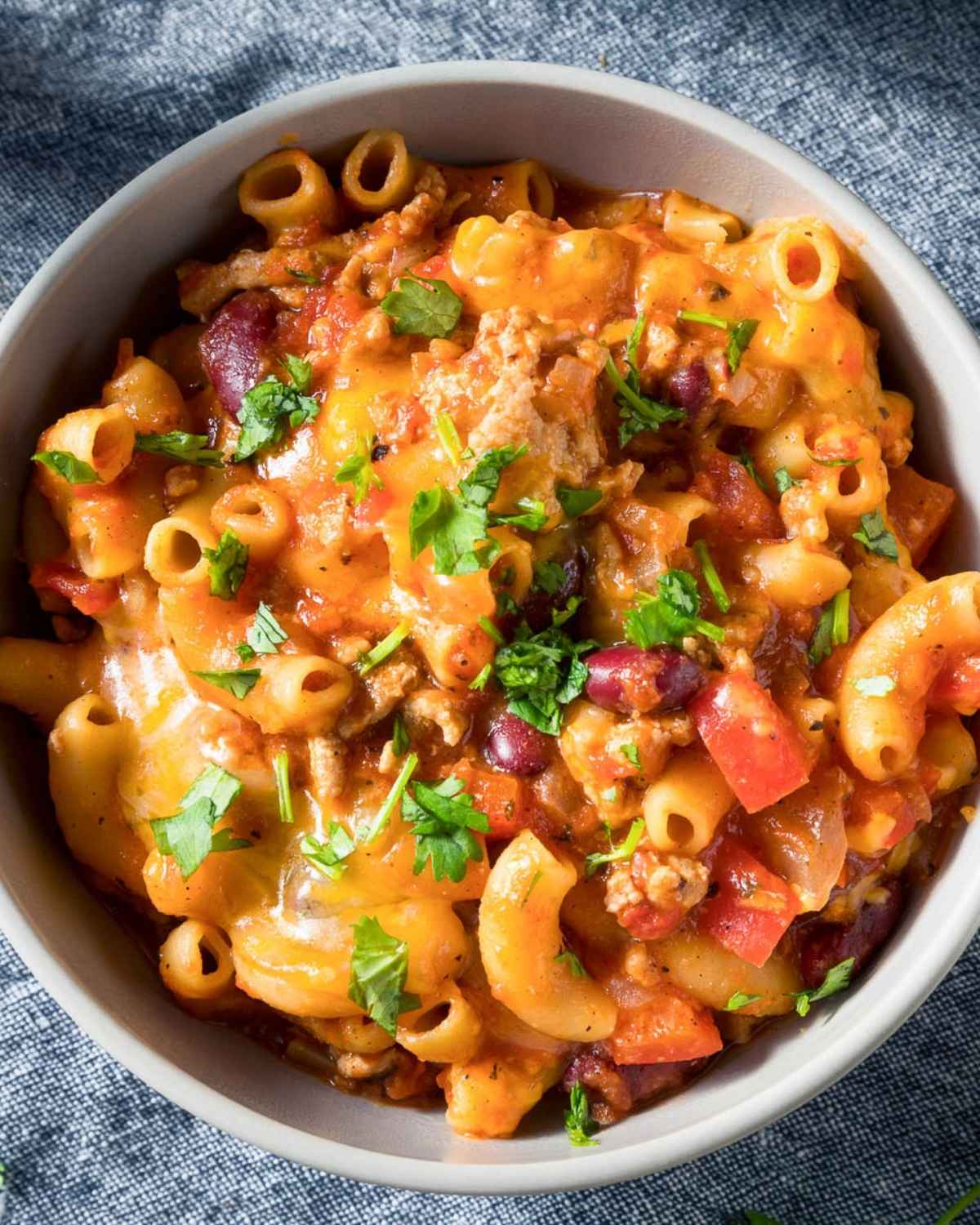 a bowl of chili mac