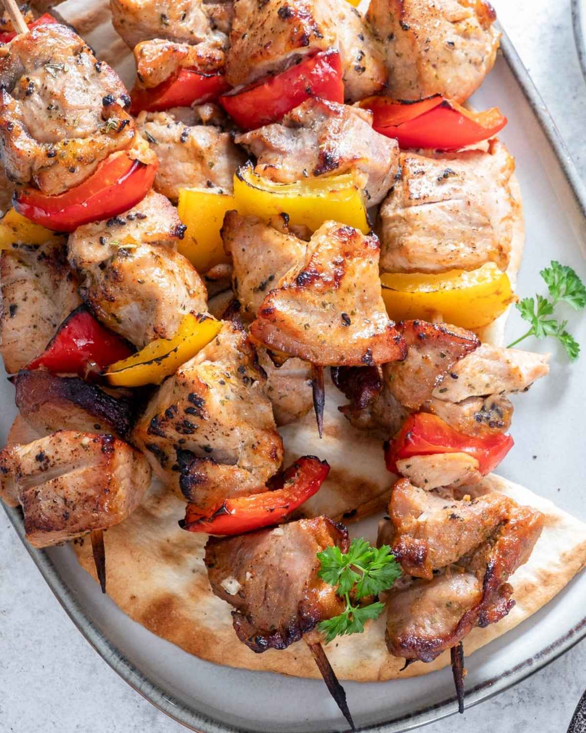 grilled kabobs made with pork and bell pepper