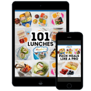Ipad and iphone displaying the 101 packed lunches ebook