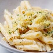 closeup of lemon ricotta pasta