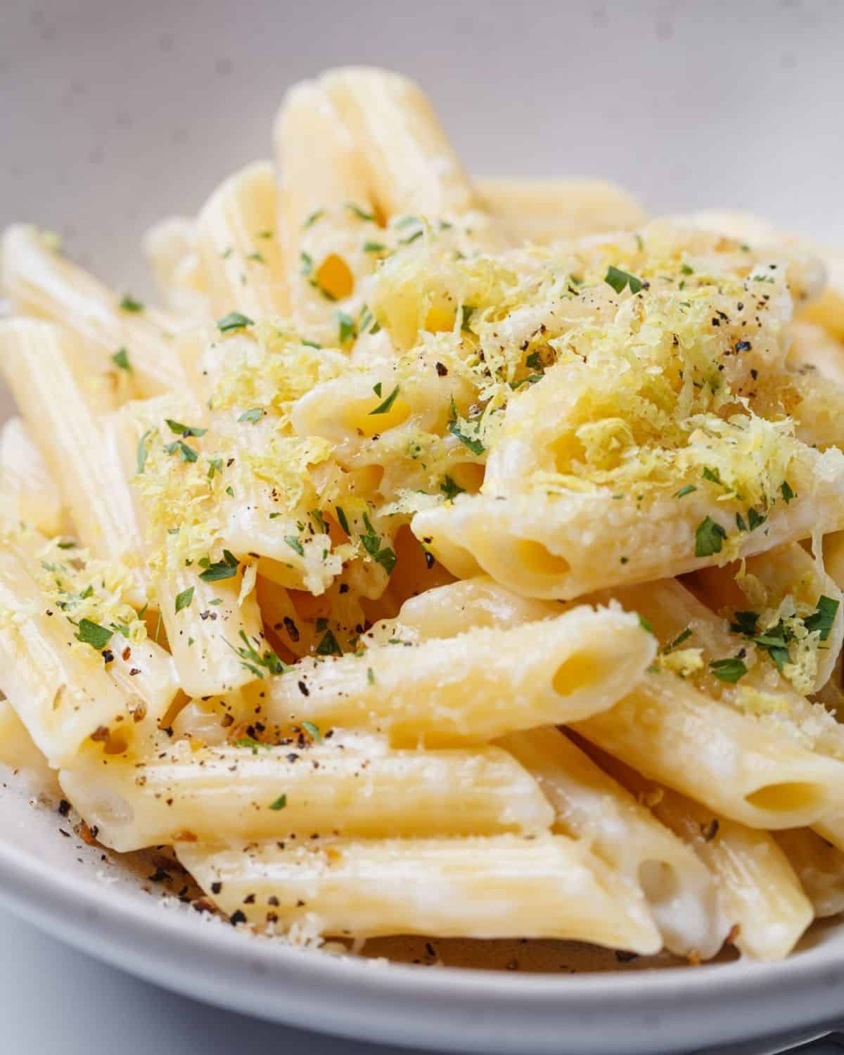 closeup of lemon ricotta pasta
