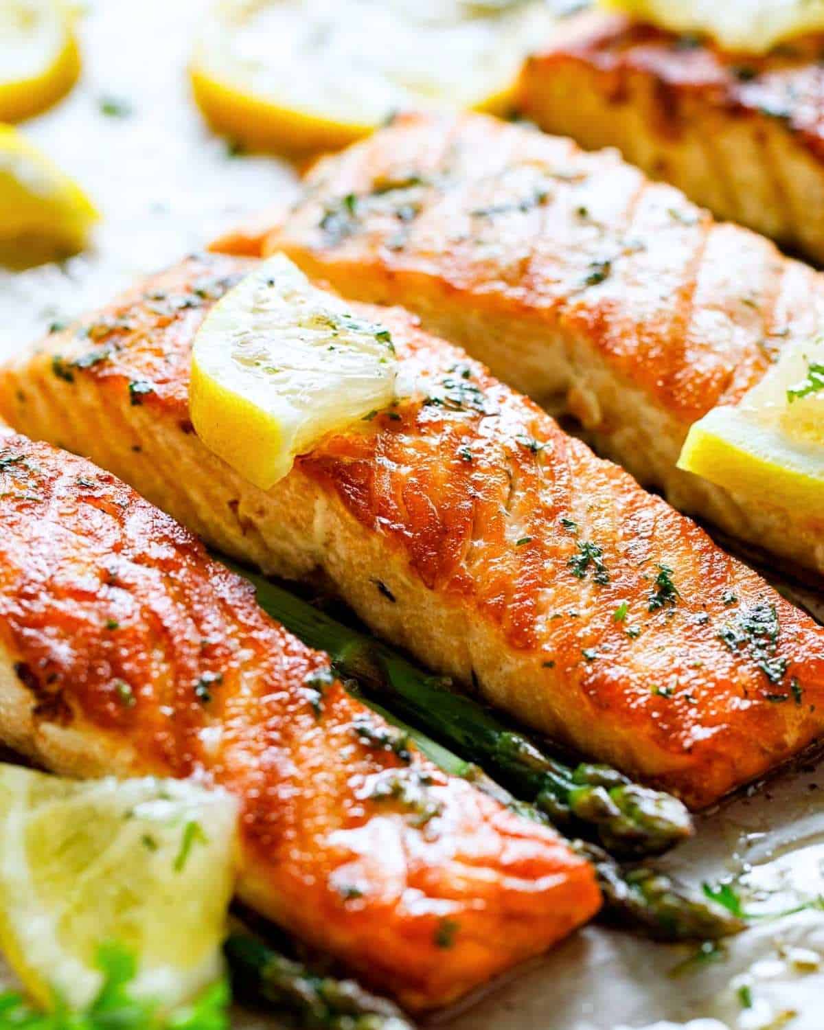 close up of cooked salmon fillets