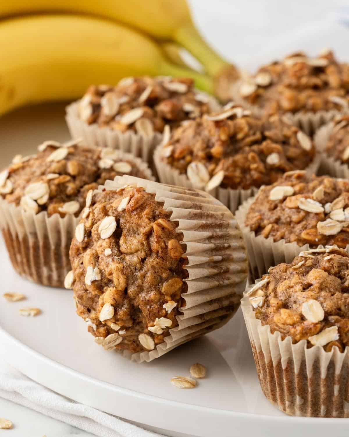 healthy banana oat muffins on a plate