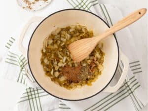 aromatics and seasonings in a pot